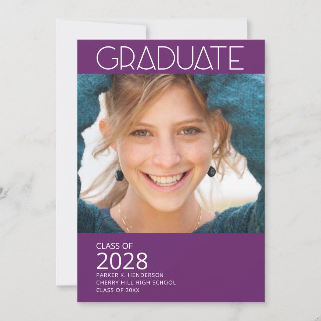  Modern Photo Purple Graduation Party Invitation (Front)