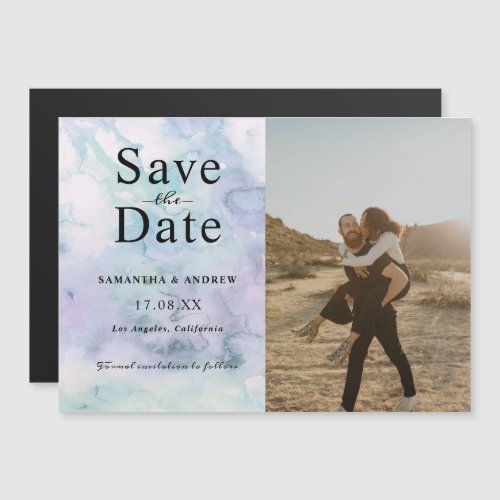 Modern photo purple watercolor save the date magnetic invitation