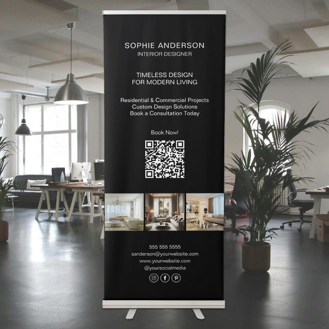 Modern Photo QR Black Professional Business Retractable Banner (Modern Photo QR Black Professional Business Retractable Banner)