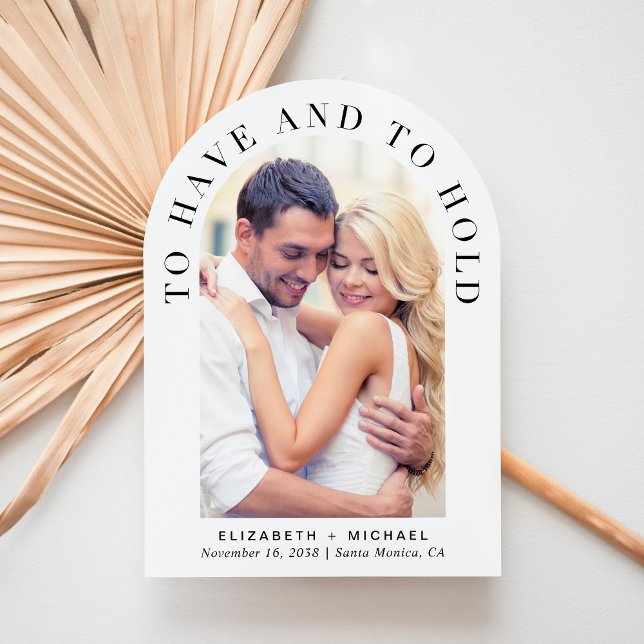 Modern Photo QR Code All In One Arch Wedding Invitation (Celebrate your love story with an invitation showcasing your favorite photo in an elegant arch frame)