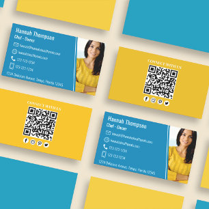 Modern Photo QR Code Blue Connect With Us Business Card