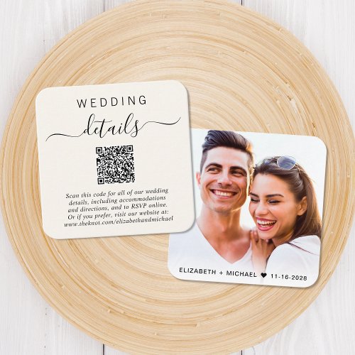 Modern Photo QR Code Cream Wedding Details Enclosure Card