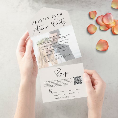 Modern Photo QR Code Cream Wedding Reception All In One Invitation