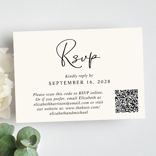 Modern Photo QR Code Cream Wedding RSVP Card