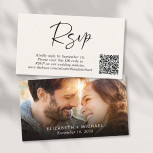 Modern Photo QR Code Cream Wedding RSVP Enclosure Card