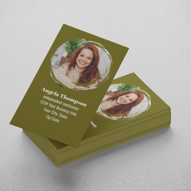 Modern Photo QR Code Custom Green Business Card (Business card with photo template.)