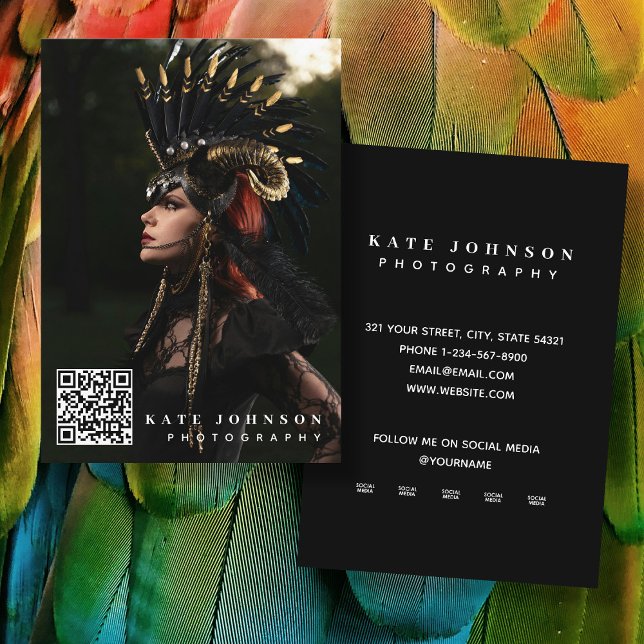 Modern Photo QR Code Custom Social Media Icons Business Card (Modern Photo QR Code Custom Social Media Icons Business Card)