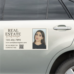 Modern Photo QR Code Earthy Real Estate Agent Car Magnet