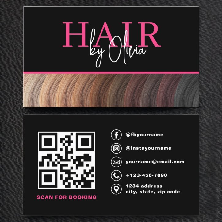 Modern Photo QR Code Hair Stylist Business Card