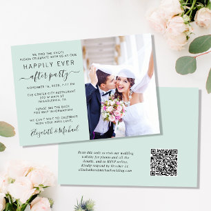 Modern Photo QR Code Mint Wedding Reception Invitation