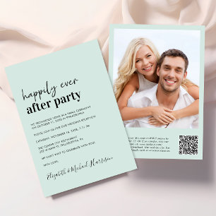 Modern Photo QR Code Mint Wedding Reception Invitation