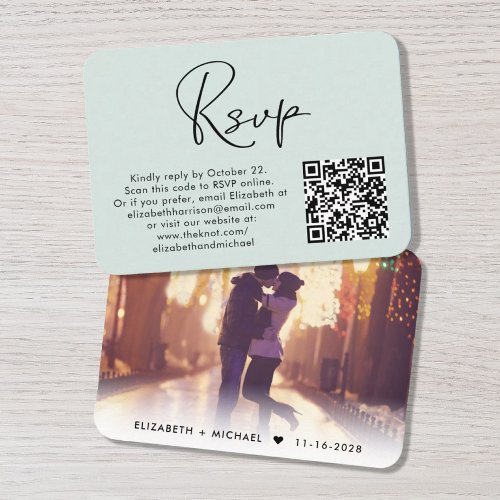 Modern Photo QR Code Mint Wedding RSVP Enclosure Card