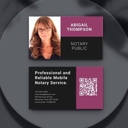 Modern Photo QR Code Pink Mobile Notary Business Card