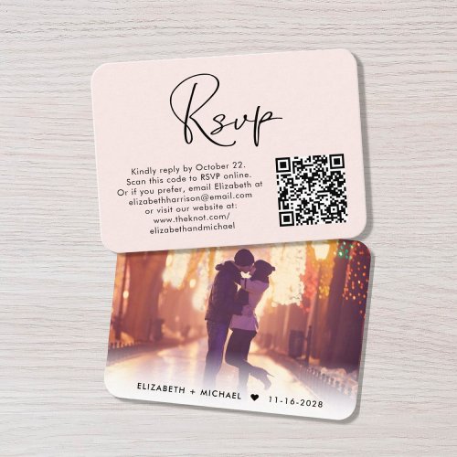 Modern Photo QR Code Pink Wedding RSVP Enclosure Card