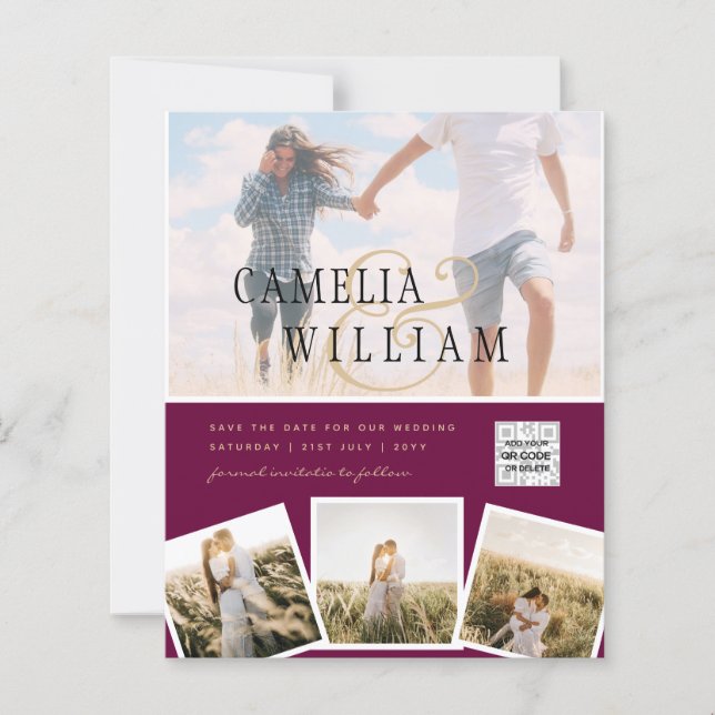 Modern PHOTO QR Code Save Date Wedding Invite (Front)