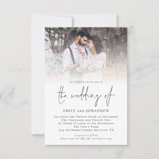 Modern Photo QR Code Script Wedding Invitation (Front)