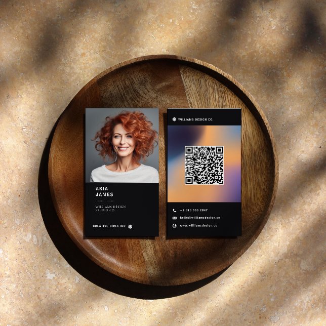 Modern Photo & QR Code Vertical Business Card (Creator Uploaded)