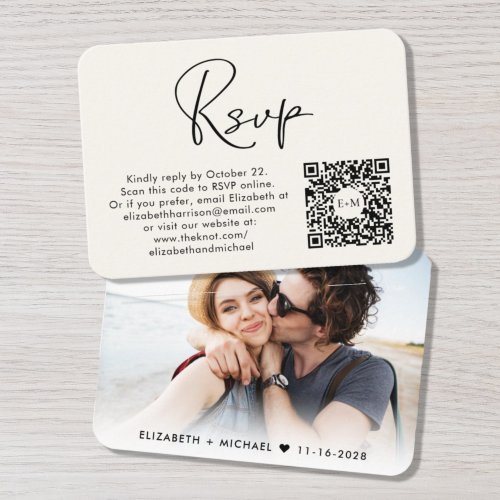 Modern Photo QR Code Wedding Cream RSVP Enclosure Card