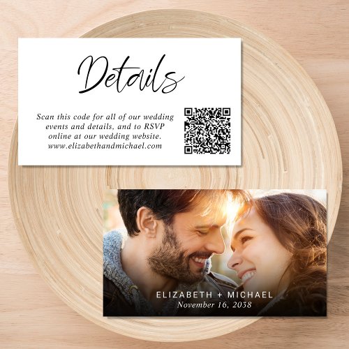 Modern Photo QR Code Wedding Details Enclosure Card