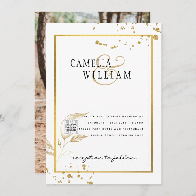 Modern PHOTO QR CODE Wedding Invite or Save Date (Front/Back)