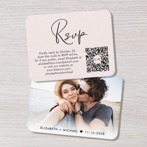 Modern Photo QR Code Wedding Pink RSVP Enclosure Card