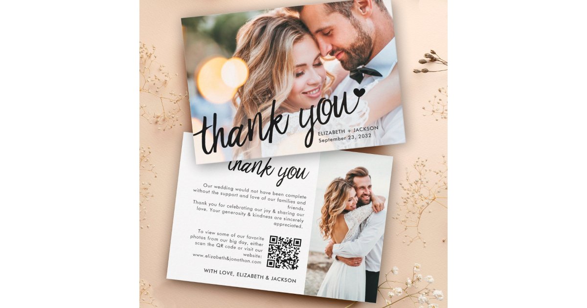 Modern photo qr code wedding thank you card | Zazzle