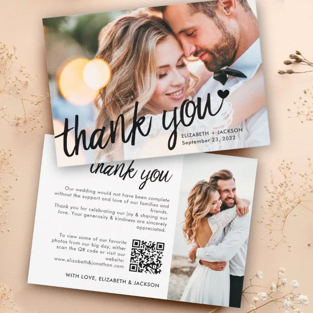 Modern photo qr code wedding thank you card | Zazzle