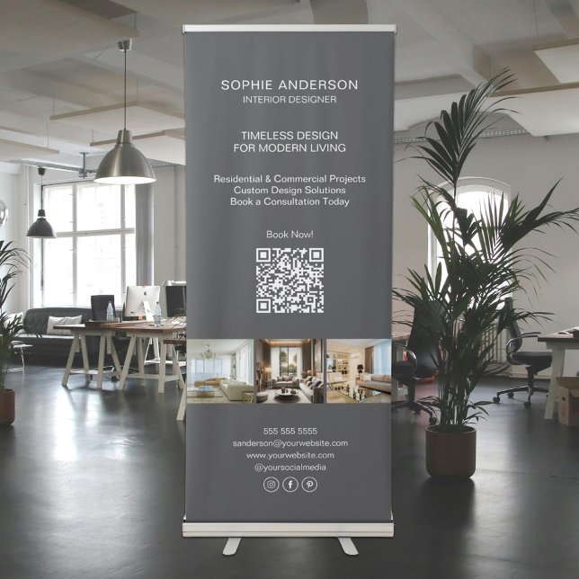 Modern Photo QR Gray Professional Business Retractable Banner (Modern Photo QR Gray Professional Business Retractable Banner)