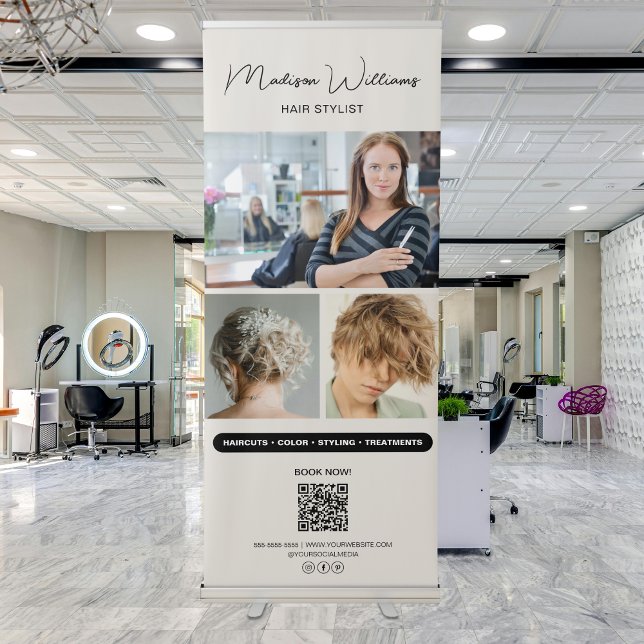 Modern Photo QR Hair Stylist Salon Retractable Banner (Modern Photo QR Hair Stylist Salon Retractable Banner)