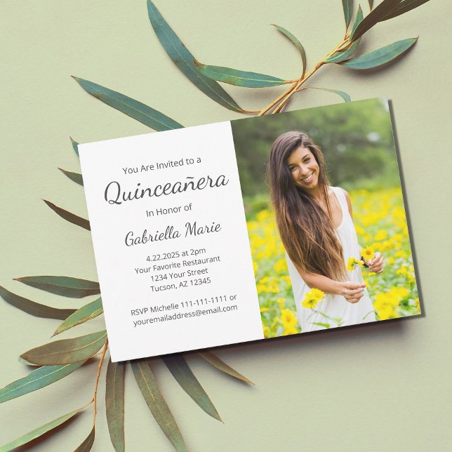 Modern Photo Quinceañera Elegant Gray Typography Invitation (Creator Uploaded)