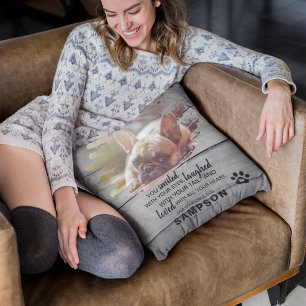 Modern Photo & Quote Pet Loss Grey Rustic Throw Pillow