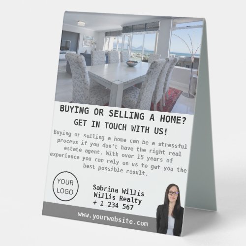 Modern Photo Real Estate Agent Custom  Table Tent Sign