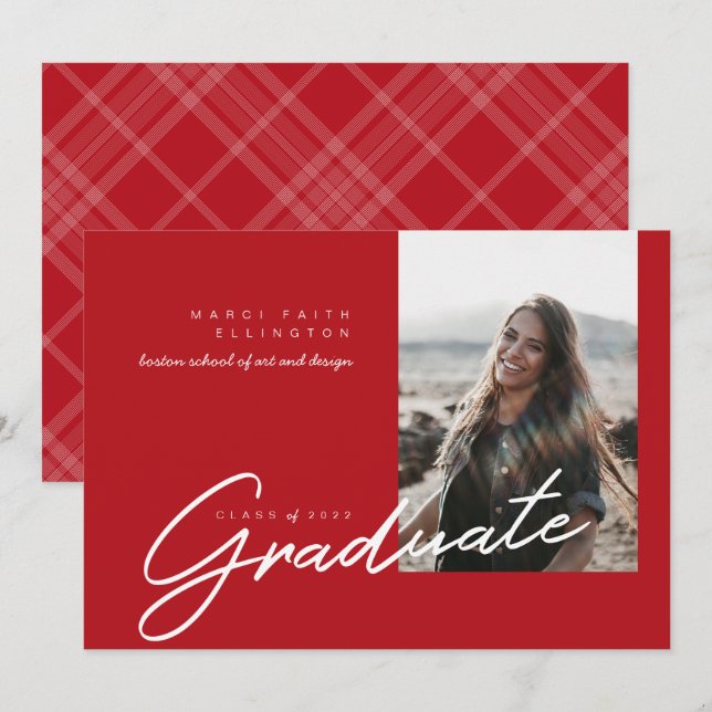 Modern Photo Red Graduate Announcement (Front/Back)