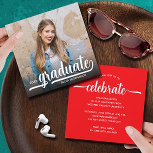 Modern Photo Red Graduation Invitation