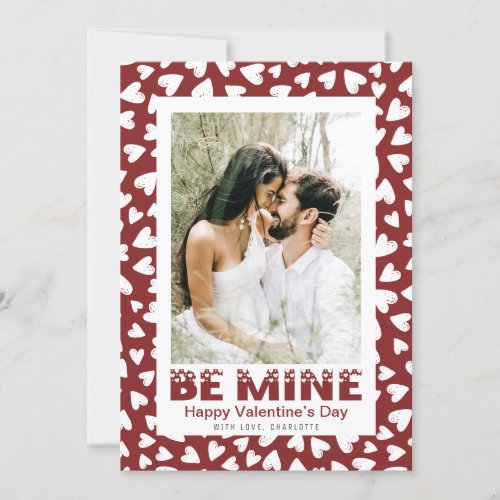 Modern Photo Red Hearts Be Mine Valentines Day Holiday Card