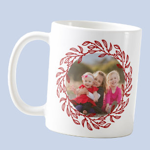 Modern Photo Red Leaf and Berry Wreath Coffee Mug