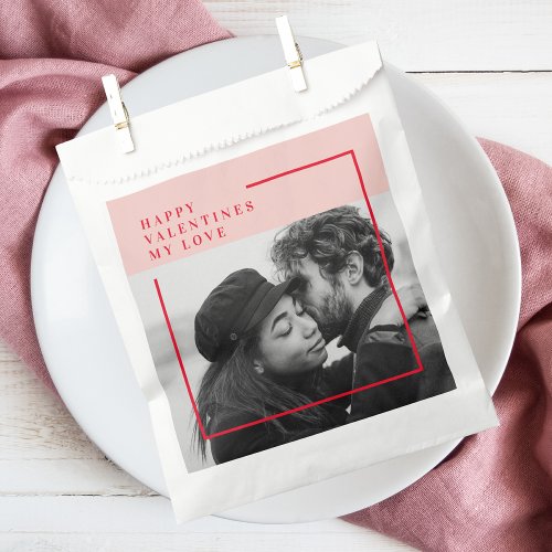 Modern Photo  Red  Pink Happy Valentines Gift Favor Bag