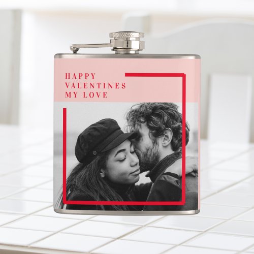 Modern Photo  Red  Pink Happy Valentines Gift Flask