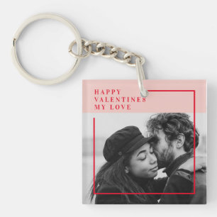 Modern Photo Red & Pink Happy Valentines Gift Keychain