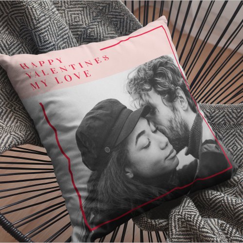Modern Photo  Red  Pink Happy Valentines Gift Outdoor Pillow