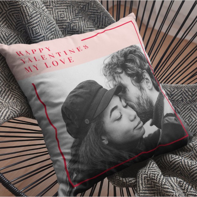 Modern Photo | Red & Pink Happy Valentines Gift Outdoor Pillow (Creator Uploaded)