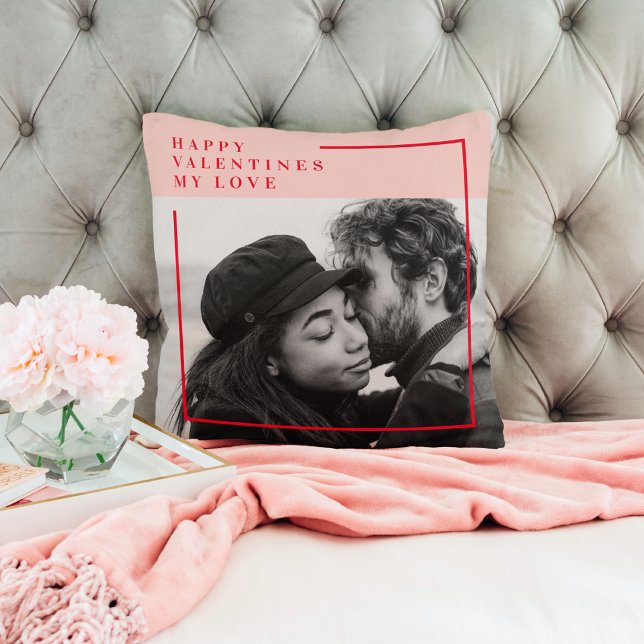 Modern Photo | Red & Pink Happy Valentines Gift Throw Pillow (Creator Uploaded)
