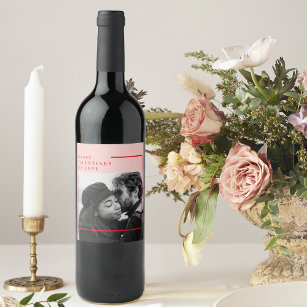 Modern Photo   Red & Pink Happy Valentines Gift Wine Label