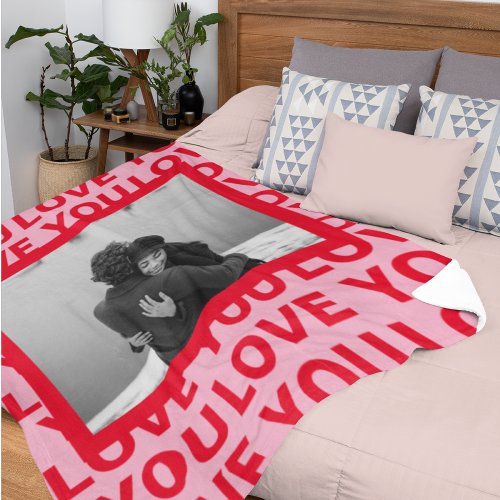 Modern Photo  Red  Pink Love You Valentines Gift Fleece Blanket