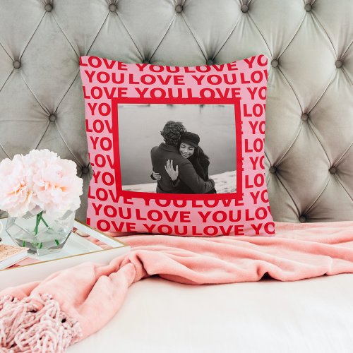 Modern Photo  Red  Pink Love You Valentines Gift Throw Pillow