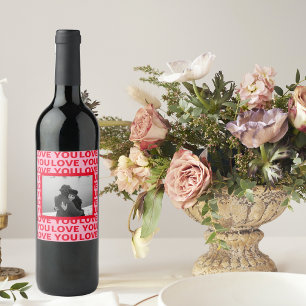 Modern Photo   Red & Pink Love You Valentines Gift Wine Label