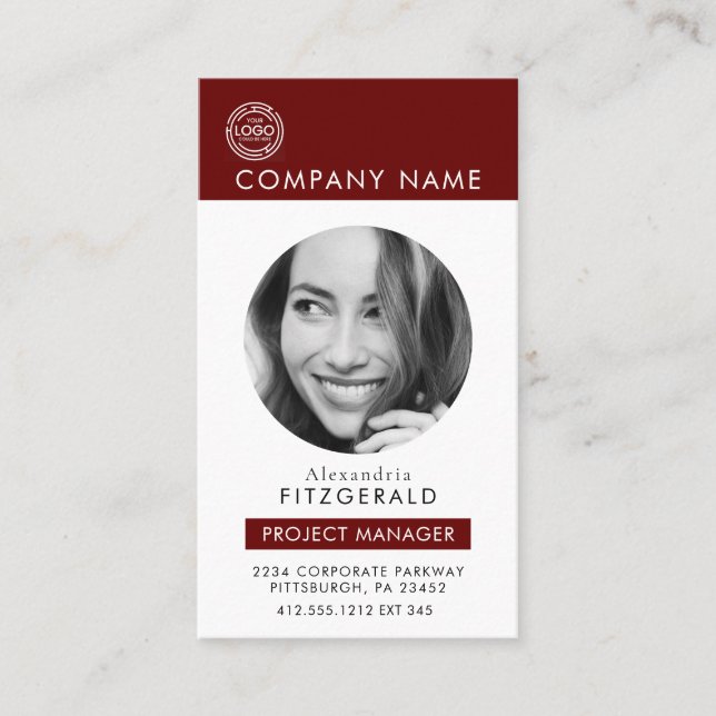 Modern Photo Red QR CODE CORPORATE  Business Card (Front)