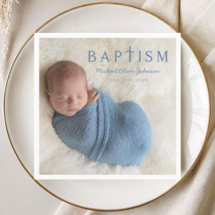 Modern Photo Religious Cross Boy Baptism Napkins