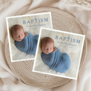 Modern Photo Religious Cross Boy Baptism Napkins