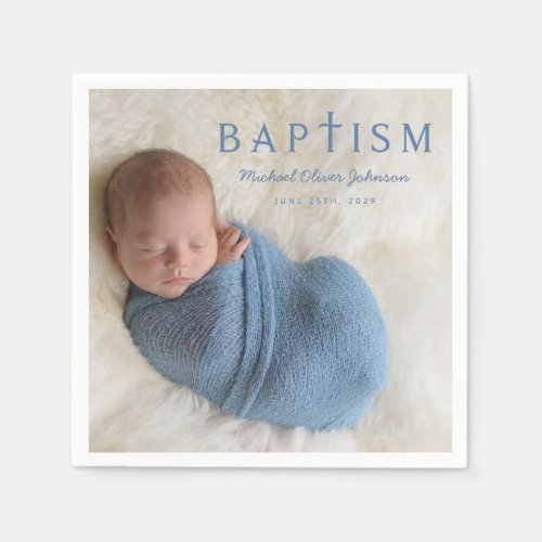 Modern Photo Religious Cross Boy Baptism Napkins